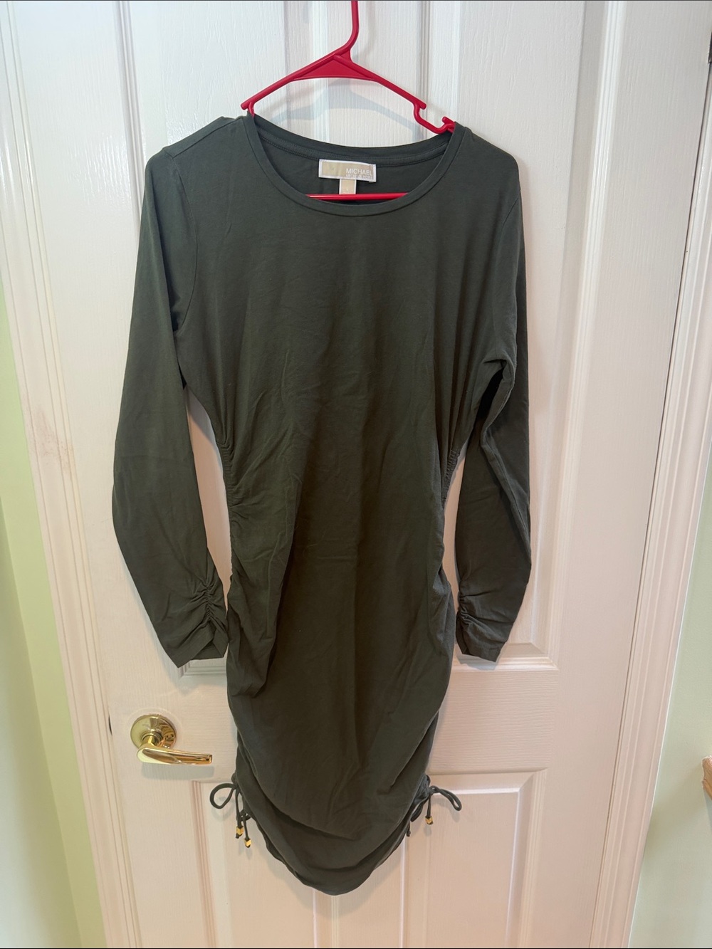 Michael Kors Olive Green Long Sleeve Drawstring Side Dress